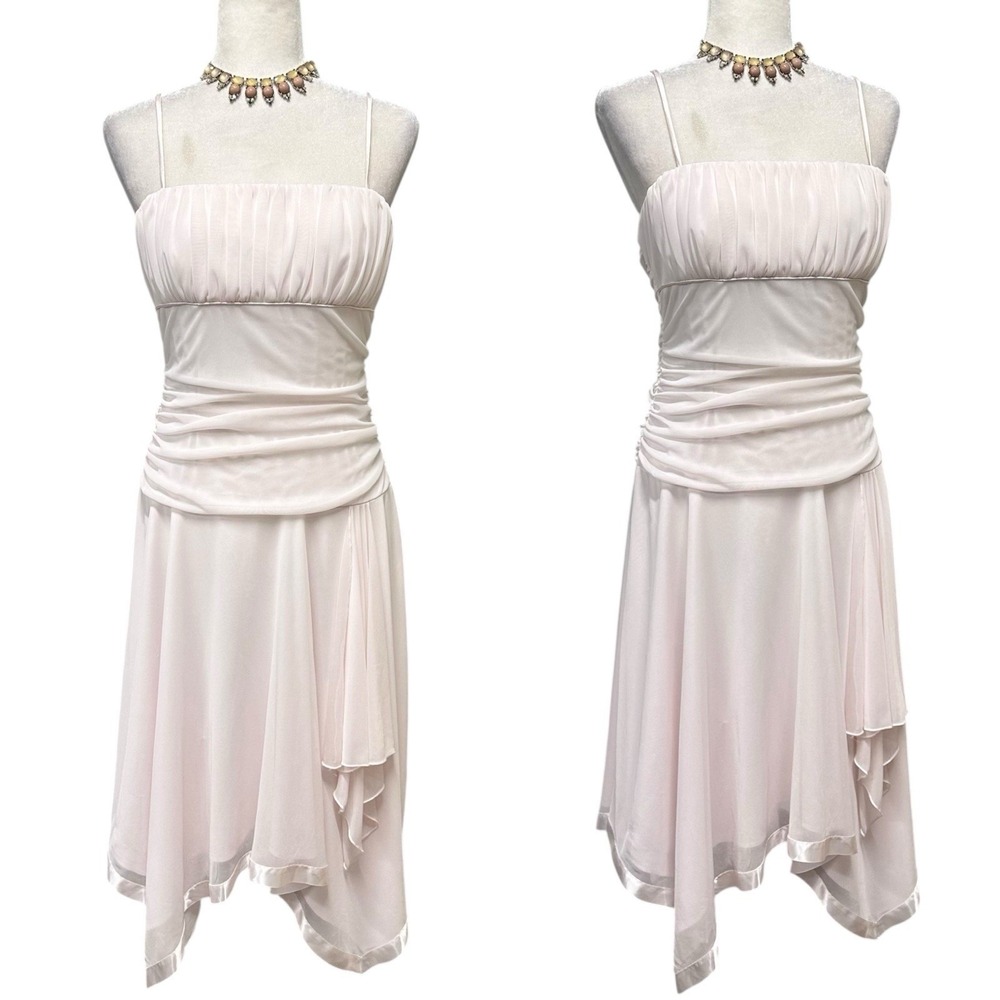 Vintage City Triangles Y2K Midi Lace Dress Womens Sz L Pastel Pink Chiffon Fairy